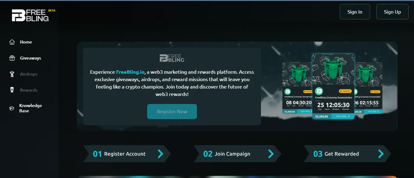 Free Bling airdrop platform preview